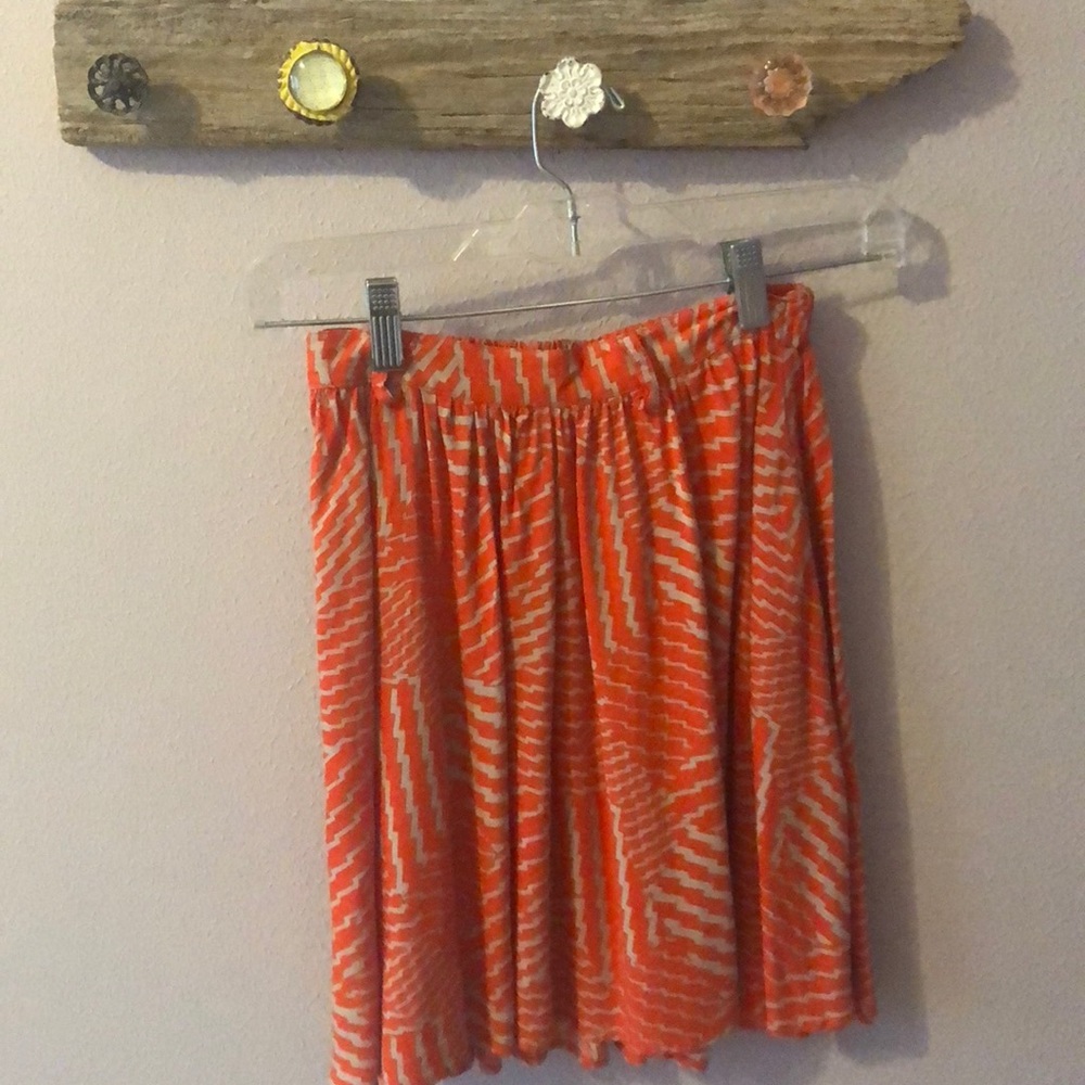 coral and gray print skirt